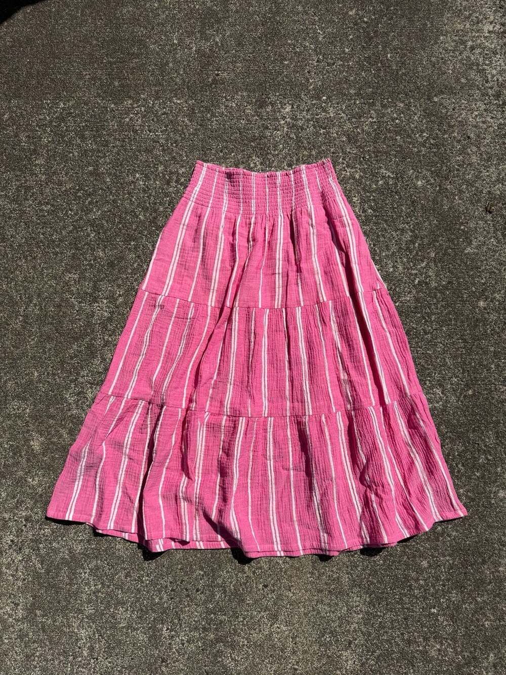 Marine Layer Valeria Stripe Smocked Midi Skirt Fuchsia Pink Size L